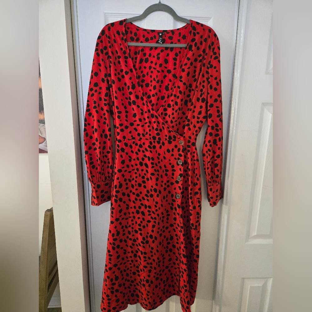 Red and Black Polka Dot Wrap Dress